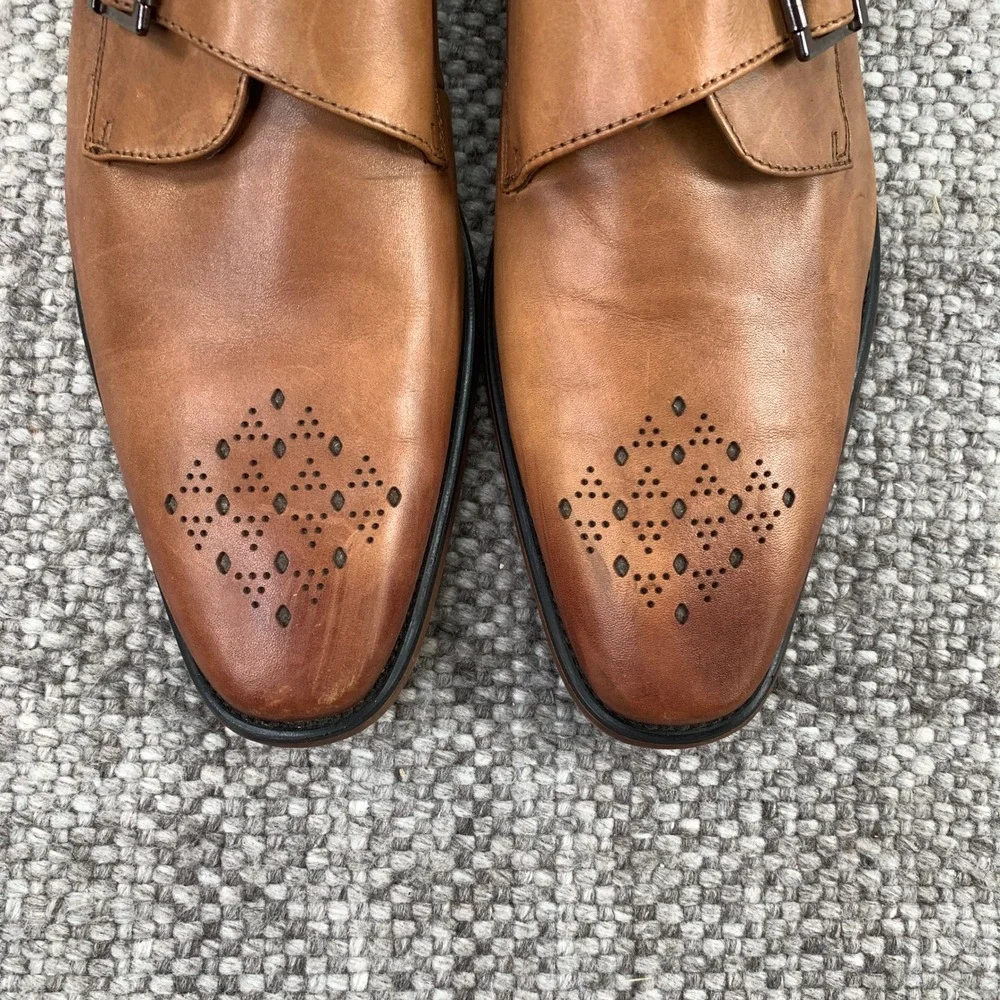 La Milano Monk Strap Shoes Men 12 Tan Leather Perforated Toe A11231